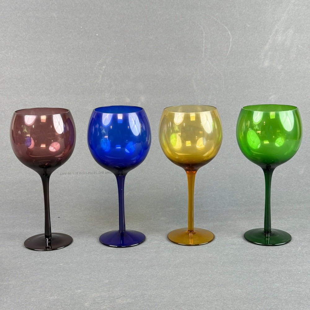 Home Essentials & Beyond Colored Wine Goblets Set 4 Amber Blue Green Purple